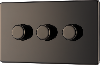 BG Electrical FBN83 Nexus Flatplate Screwless Black Nickel 3 Gang 200W 2 Way Trailing-Edge Push Dimmer Switch
