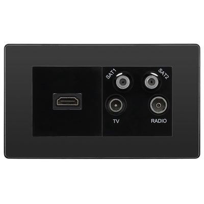 BG Evolve Black Chrome 4G Faceplate with HDMI + TV/FM/SAT Module - Black Insert