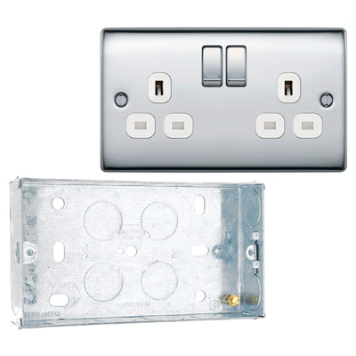 BG Nexus Metal Polished Chrome 13A Double Socket NPC22W with 25mm Steel Back Box by British General (BG-NPC22W+HGS04)