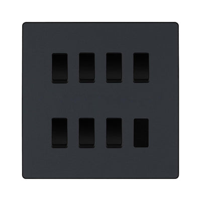 BG Evolve Matt Grey 7 Gang Intermediate Custom Grid Light Switch with Back Box Included