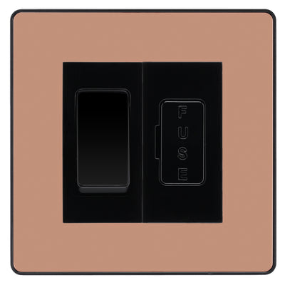 BG Evolve Polished Copper 20A Double Pole Switch & 13A Fused Spur Plate | Black Insert