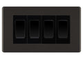 BG Screwless Black Nickel 4-Gang Light Switch 3x 2-Way + 1x Intermediate – Black Inserts