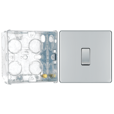 BG Screwless Polished Chrome 20A 16AX Intermediate Light Switch FPC13 with 35mm Steel Back Box