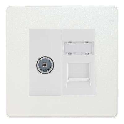 BG Evolve Pearlescent White TV Aerial & RJ45 CAT6 Data Socket - White Insert