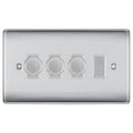 BG Nexus Brushed Steel 4 Gang Switch 3x Trailing Edge LED Dimmer 1x Intermediate Custom Grid Switch