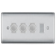 BG Nexus Brushed Steel 4 Gang Switch 3x Trailing Edge LED Dimmer 1x Intermediate Custom Grid Switch by British General (BG-Nexus-BS-4G-CUSTOM-3x-Dimmer-1x-INT)
