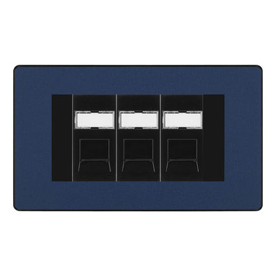 BG Evolve Matt Blue 3 Gang RJ45 Cat6 Data Socket Outlet Black Inserts