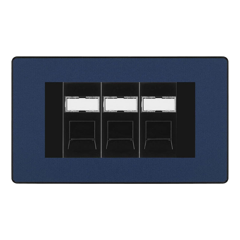 BG Evolve Matt Blue 3 Gang RJ45 Cat6 Data Socket Outlet Black Inserts