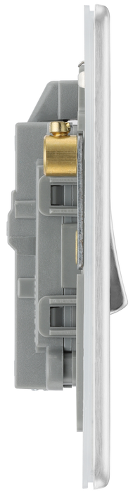 FBS31 Side - This Screwless Flat plate brushed steel finish 20A double pole switch with indicator from British General has been designed for the connection of refrigerators water heaters, central heating boilers and many other fixed appliances.