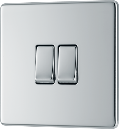 BG FPC42 Nexus Screwless FlatPlate Double Light Switch Polished Chrome 2 Way 10A