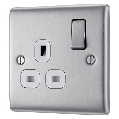 BG Nexus Metal Brushed Steel 13A Single Switched Socket NBS21W with 35mm Steel Back Box