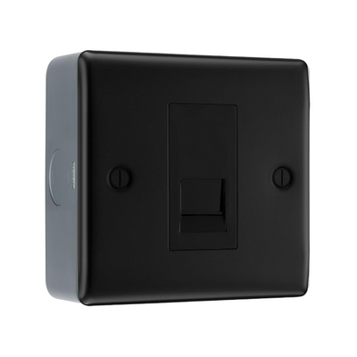 BG Nexus Matt Black Single Slave Telephone Socket with Surface Pattress Back Box by British General (BG-NFBBTS1+MC501-01)