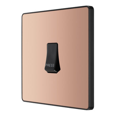 BG Evolve Polished Copper 10AX 1 Way Press Switch PCDCP14B with 35mm Steel Back Box
