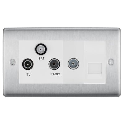 BG Nexus Brushed Steel TV/FM/SAT + Return & 1 Gang Tel - Screened Triplex Socket NBS68W by British General (BG-NBS68W)