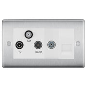 BG Nexus Brushed Steel TV/FM/SAT + Return & 1 Gang Tel - Screened Triplex Socket NBS68W by British General (BG-NBS68W)