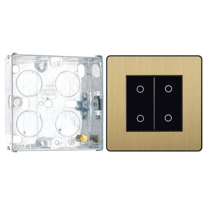 BG Evolve Satin Brass Double Secondary Touch Dimmer Switch PCDSBTDS2B with 25mm Steel Back Box