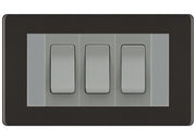 BG Black Nickel Screwless 3G Switch 1x Intermediate 2x 2 Way Switch - Grey Insert by British General (BG-SCRL-BN-3G-Combo-2x 2WAY-1x INT-GR)