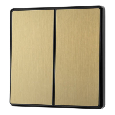 BG Evolve Satin Brass 2 Way Double Edge to Edge Rocker Switch PCDSB42EB with 35mm Steel Back Box