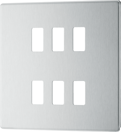 BG Electrical RFBS6 Nexus Grid Brushed Steel Screwless Front Plate 6 Module