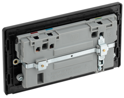 PCDBC22U3B Back - This Evolve Black Chrome 13A double power socket from British General comes with two USB charging ports, allowing you to plug in an electrical device and charge mobile devices simultaneously without having to sacrifice a power socket.