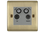 BG Nexus Antique Brass TV/FM/2x SAT Quadplex Socket – Grey Insert by British General (BG-NABTVFMSAT2G)