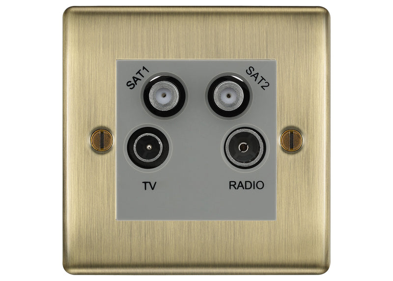 BG Nexus Antique Brass TV/FM/2x SAT Quadplex Socket – Grey Insert