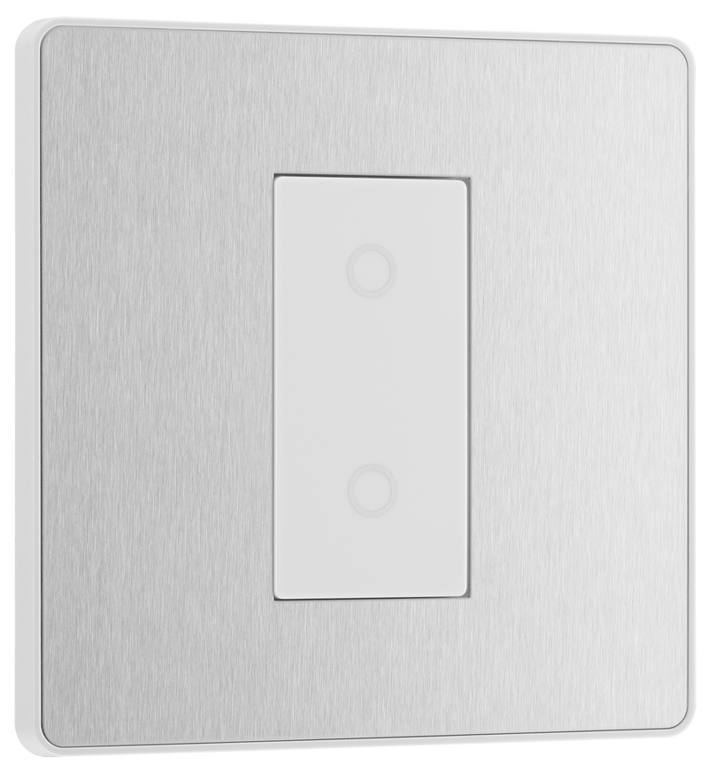 BG PCDBSTDM1W Brushed Steel Evolve 1 Gang 200W Trailing Edge Master Touch Dimmer - White Insert