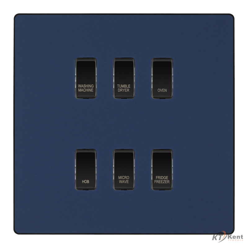 BG Evolve Matt Blue Custom Appliance Grid Switch 6 Gang Screwless