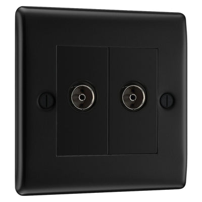 BG Nexus Matt Black Double Isolated Coaxial Socket NFB63 with 35mm Steel Back Box