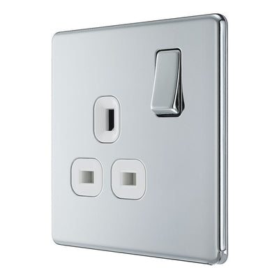 BG Screwless Polished Chrome 13A Single Switched Socket FPC21W with 35mm Steel Back Box