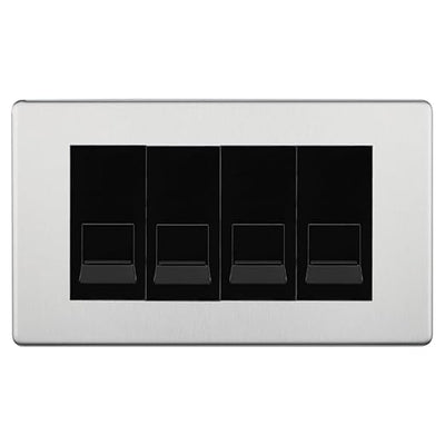 BG Screwless Brushed Steel 4 Gang RJ11 Telephone Socket Euro Module - Black Insert by British General (BG-FBSRJ114B)