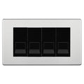 BG Screwless Brushed Steel 4 Gang RJ11 Telephone Socket Euro Module - Black Insert