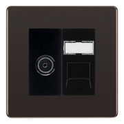 BG Screwless Black Nickel TV Aerial & RJ45 CAT6 Data Socket - Black Insert
