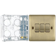 BG Nexus Antique Brass 20A 16AX 2-Way Triple Light Switch NAB43 with 35mm Steel Back Box