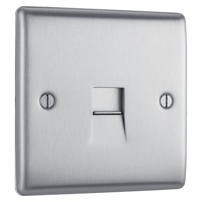 BG Nexus Brushed Steel Single Slave Telephone Socket NBSBTS1 With 35mm Steel Back Box