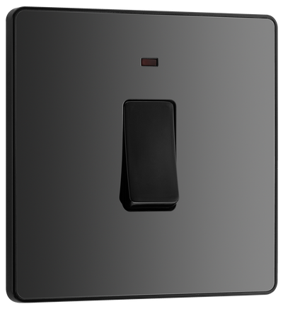 PCDBC31B Front - This Evolve Black Chrome 20A double pole switch with indicator from British General has been designed for the connection of refrigerators, water heaters, central heating boilers and many other fixed appliances.