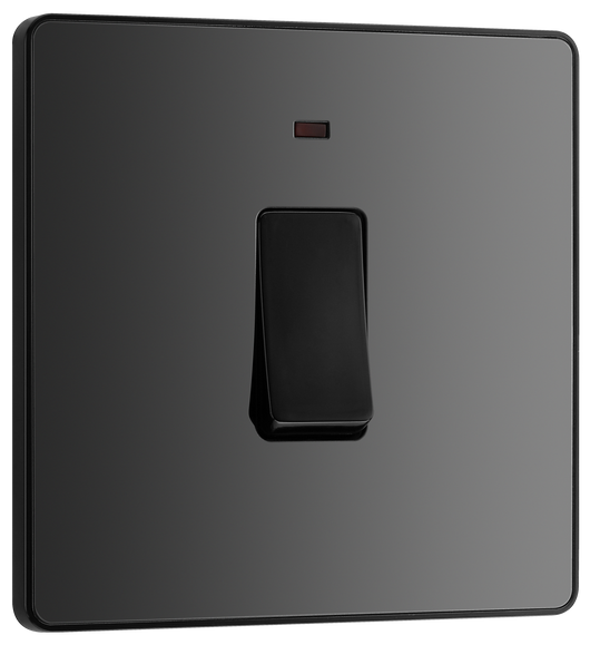 PCDBC31B Front - This Evolve Black Chrome 20A double pole switch with indicator from British General has been designed for the connection of refrigerators, water heaters, central heating boilers and many other fixed appliances.