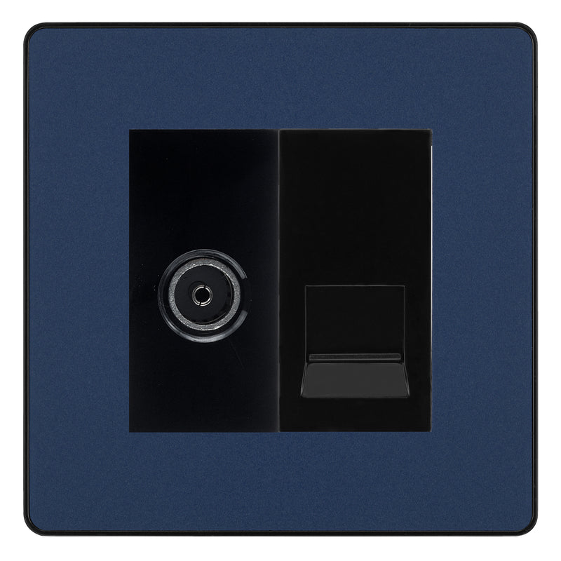BG Evolve Matt Blue TV Aerial & Master Telephone Socket Black Insert