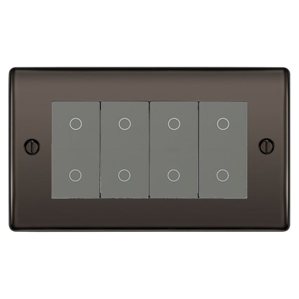 BG Nexus Black Nickel Quad Secondary Touch Dimmer Switch Grey Inserts NBNTDS4G