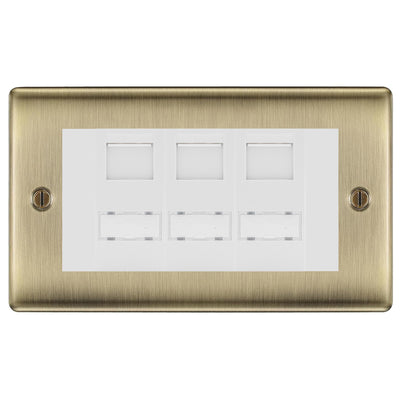 BG Nexus Antique Brass 3 Gang RJ45 CAT6 Data Socket White Inserts by British General (BG-NABRJ453C5EW)