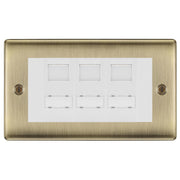 BG Nexus Antique Brass 3 Gang RJ45 CAT6 Data Socket White Inserts by British General (BG-NABRJ453C5EW)