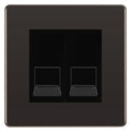 BG Screwless Black Nickel Double RJ11 Telephone Socket FBNRJ112 - Black Insert