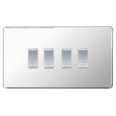 BG Screwless Polished Chrome 4 Gang Engraved Custom Labelled Appliance Grid Switch by British General (BG-Screwles-Polished-Chrome-Custom-4Gang)