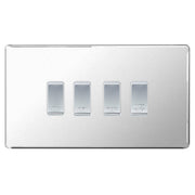 BG Screwless Polished Chrome 4 Gang Engraved Custom Labelled Appliance Grid Switch by British General (BG-Screwles-Polished-Chrome-Custom-4Gang)