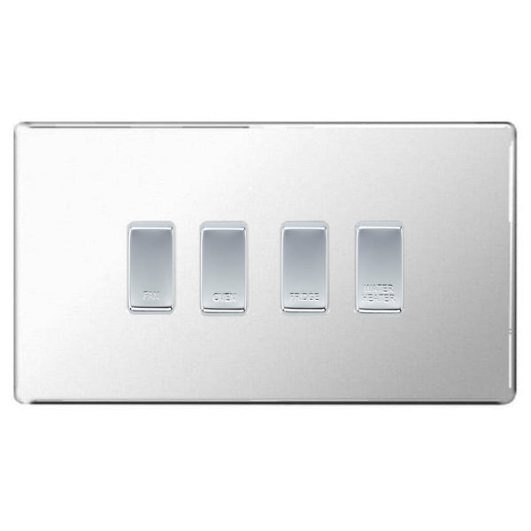 BG Screwless Polished Chrome 4 Gang Engraved Custom Labelled Appliance Grid Switch