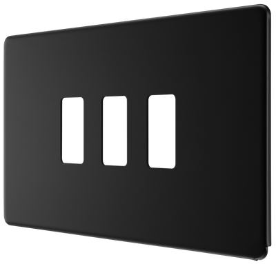 BG RFFB3 Screwless Matt Black Steel 3 Gang Front Cover Plate by British General (BG-RFFB3)