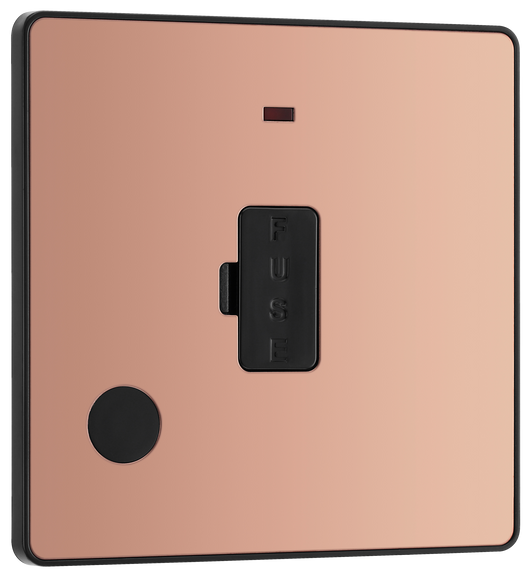 PCDCP54B Front - This Evolve Polished Copper 13A fused and unswitched connection unit from British General provides an outlet from the mains containing the fuse, ideal for spur circuits and hardwired appliances.