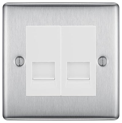 BG Nexus Brushed Steel Double RJ11 Telephone Socket NBSRJ112 - White Insert by British General (BG-NBSRJ112W)