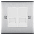 BG Nexus Brushed Steel Double RJ11 Telephone Socket NBSRJ112 - White Insert