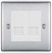 BG Nexus Brushed Steel Double RJ11 Telephone Socket NBSRJ112 - White Insert by British General (BG-NBSRJ112W)